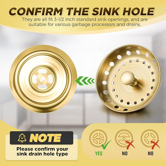 4 Pcs Light Gold Kitchen Sink Accessories Garbage Disposal Splash Guards 3.4'' Sink Drain Strainer and Stopper Stainless Steel Garbage Disposal Plug for Kitchen Drain Strainer