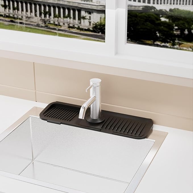 Kitchen Sink Splash Guard, Black 5° Sloped, Silicone Draining Mat for Kitchen Sink, Faucet Mat For Kitchen Sink, Silicone Sink Splash Guard From Luxury Lineup