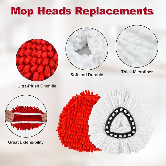 Mop Heads Replacements for Ocedar, Mop Replace Head for o Cedar Easywring 1 Tank, Spin Mop Replacement Head Include 4 Pack Spin Mop Refills Deep Cleaning, 1 Scrubber Mop Head and 1 Mop Base