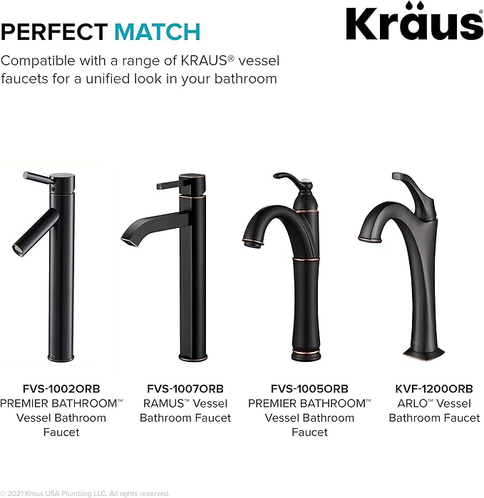 KRAUS Bathroom Sink Pop-Up Drain Assembly in Oil Rubbed Bronze for Vessel Sinks and Sinks without Overflow, with Extended Thread for Thicker Countertops,PU-L10ORB