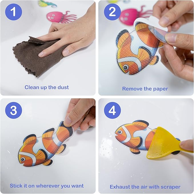 20 PCS Large Bathtub Non Slip Stickers, Cute Sea Creature Anti Slip Shower Stickers, Kids' Gift, Kids' Bathroom Decor for Bathtubs, Showers, and Other Slippery Surfaces (with Scraper)