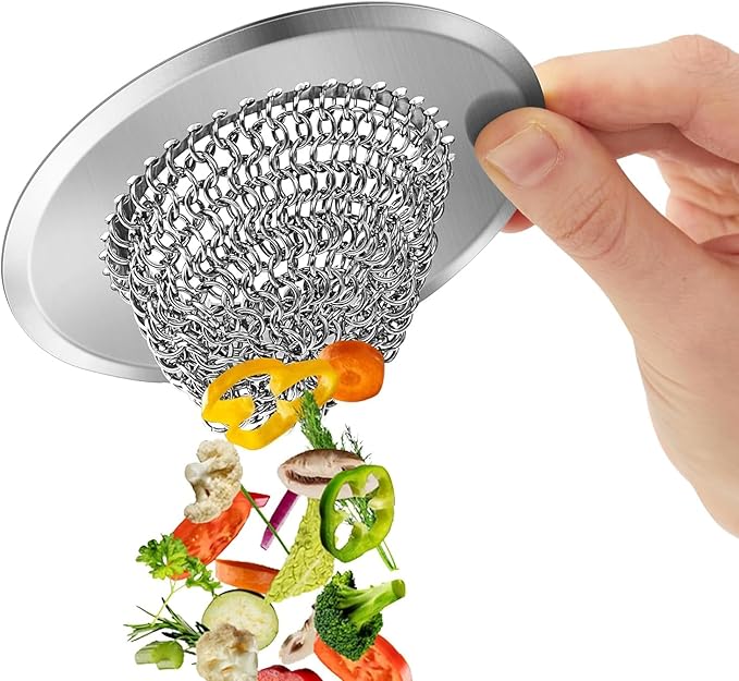 2 Pack Chainlink Kitchen Sink Drain Strainer 4.4 Inch - 304 Stainless Steel Wide Rim Sink Strainer, Chainmail Sink Filter, Fits Most US Kitchen Sinks