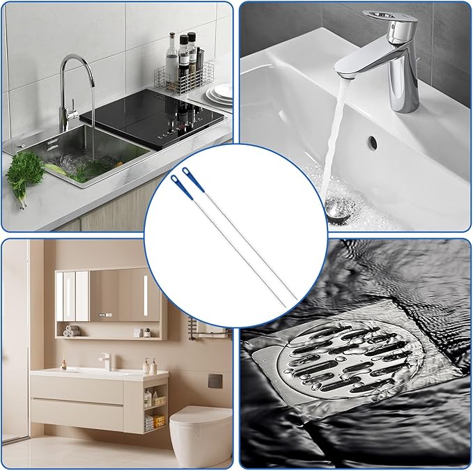 2Pcs 23.62Inch Sink Drain Clog Remover Tool, Ymapinc Toilet Shower Sink Snake Drain Brush, Lint Trap Cleaning Tools, Bathroom Bathtub Unclogger for Kitchen Plumbing