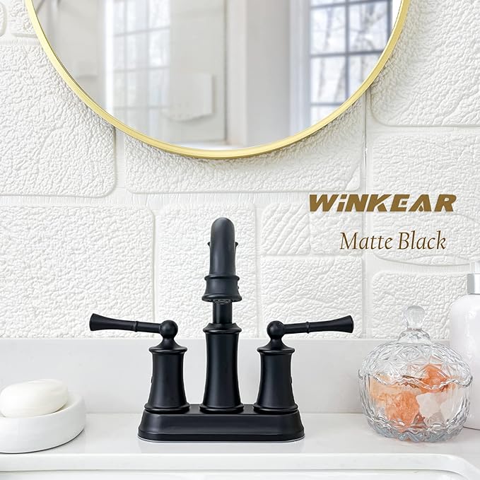 Roman Bathroom Sink Faucet Deck Mount or Wall Mount Installation Pop-up Drain Assembly with Overflow Deck Plate and Water Supply Lines Included (2 Hole Deck Mount, Matte Black)