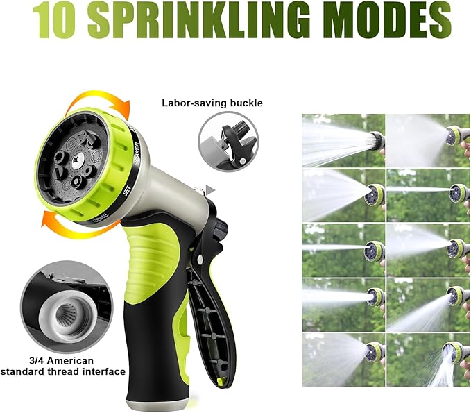 50FT Metal Garden Hose - Stainless Steel, Heavy Duty, Flexible & Lightweight, Never Kink and Tangle, with 10-Function Nozzle, Pressure Resistant for Outdoor Use (Yellow)