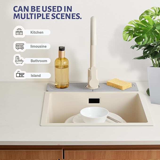 Stone Faucet Mat for Kitchen Sink, Faucet Mat Fast Drying Diatomite, Sink Splash Guard Water Absorbing Stone Tray for Sink, Counter Protector for Kitchen & Bathroom
