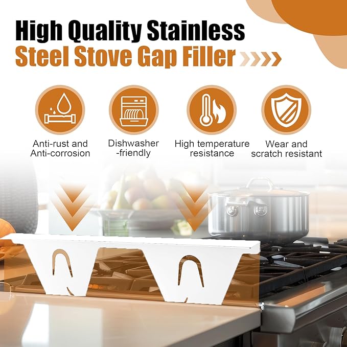 2 Pack Stove Counter Gap Cover Stainless Steel,Stove Guard for Kitchen Oven Counter Side Gap, Range Trim Kit, Adjustable Length 13.8" to 27.6", Stove gap filler Easy Clean and Heat Resistant