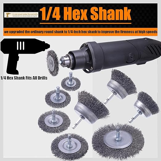 20 Pack Wire Brush Wheel for Drill Set, Wire Brush for Drill 1/4 Inch Hex Shank 0.012 inch Coarse Carbon Steel, Wire Wheel for Drill for Cleaning Rust and Abrasive,Wire Brush Drill Attachment