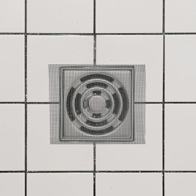 2.75 Inch x 33 FT Disposable Shower Drain Screen Self-Adhesive Stickers, with Cleaning Shovel, Showers Drain Hair Catcher, Shower Drain Mesh Stickers for Bathroom Kitchen Sink