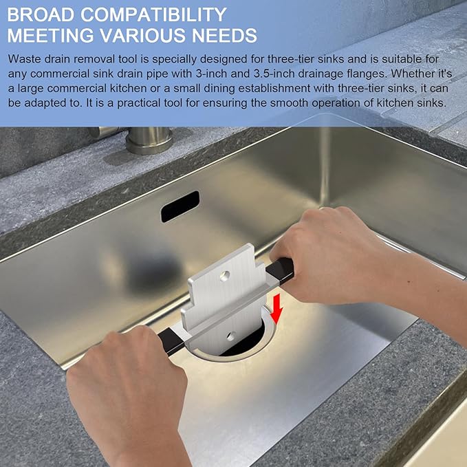 Waste Drain Tool, Stainless Steel Waste Drain Tool for 3 Tier Sink in Commercial Kitchens, Twist and Lever Mechanism, Waste Drain Installation and Removal Tool