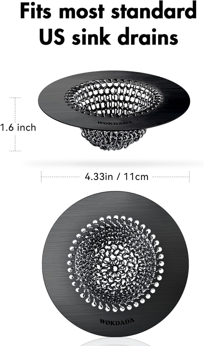 Black Kitchen Sink Strainer, Flippable Mesh Sink Drain Strainer, 304 Stainless Steel Sink Screen, Easy Clean Large Basket Strainer, Garbage Disposal Cover Fit for Standard Kitchen Drain