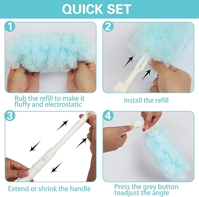 60 Count Heavy Duty Duster Refills for Swiffer, Multisurface 360° Larger Size Dusters with 4X Cleaning Power, Disposable Dusters for Pet, Cleaning Home, Blinds, Fans, Corners (60 pcs-Blue)