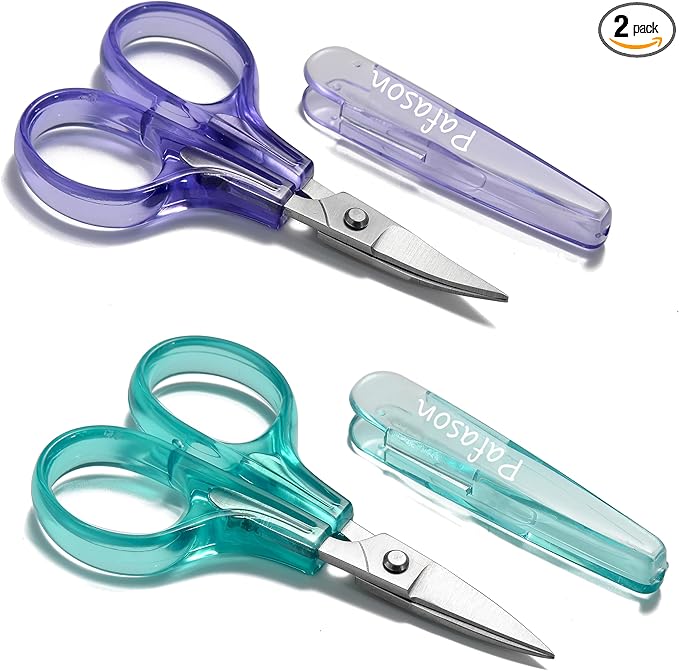 PAFASON Small Travel Embroidery Scissors Set Curved Straight Tip All Purpose for Quilting Sewing Knitting Crafting Cross Stitch Crochet Thread Yarn Paper Fabric Detail Multipurpose Cutting Safety Case