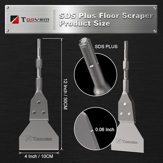 SDS Plus Floor Scraper, TOOVEM 4 Inch Wide Tile Thinset Scaling Chisel, Adhesives Remover Tool Chisel Bit for SDS Plus Rotary Hammer Drill