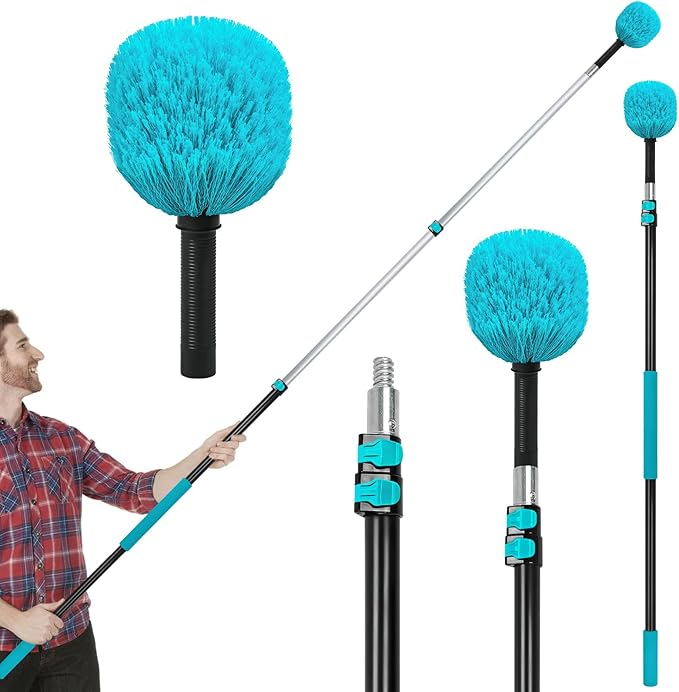Mavriz 5-12 FT Spider Web Brush with Pole, Cobweb Duster with Extension Pole for Outdoor & Indoor Cleaning, Telescopic Long Duster for High Ceilings 20 Ft Reach