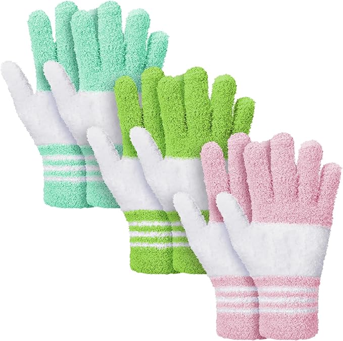 Patelai 3 Pairs Microfiber Plant Dusting Gloves Leaf Cleaning Gloves for Indoor Plants, Blinds, Furniture, House(Yellow, Blue, Pink, White,Large)