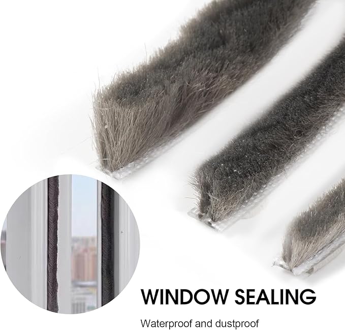 16 Ft (5m) 196 Inch Sliding sash Windows Doors Tape Pile Draught excluder Brush Seal Strip weatherstrip 6mm x 12mm (1/4 1/2 Inch, Gray)