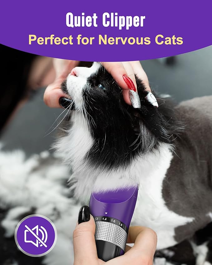 oneisall Cat Clippers for Matted Hair, 5-Speed Quiet Cat Grooming kit, Cordless Pet Shaver for Long Hair,Waterproof Pet Trimmer, Pet Clippers for Cats(Purple)