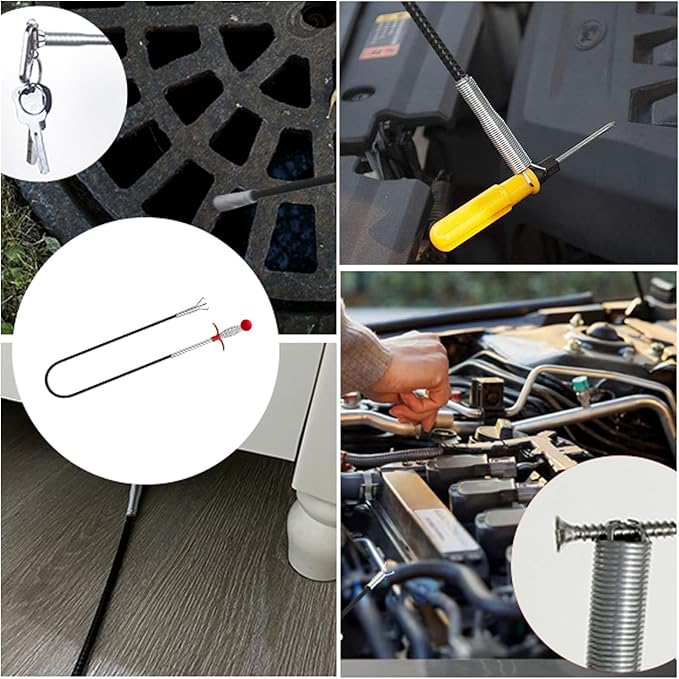 Upgraded Drain Snake 76" with Hook, Plumbing Snake Auger Tool, Sink Snake Drain Clog Remover for Bathroom Sink, Shower, Kitchen, Bathtub, Multi-Size with Grip, Flexible for Tight Spaces Industrial Use