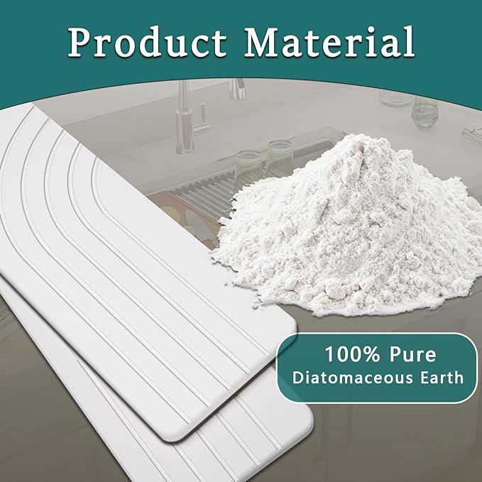 Kitchen Sink Diatomite Splash Guard - Fast-Drying Anti-Slip Diatomite Sink Protector, Stone Absorption Tray for Bathroom Countertops (White, 23.6" x 3.9" x 0.4")