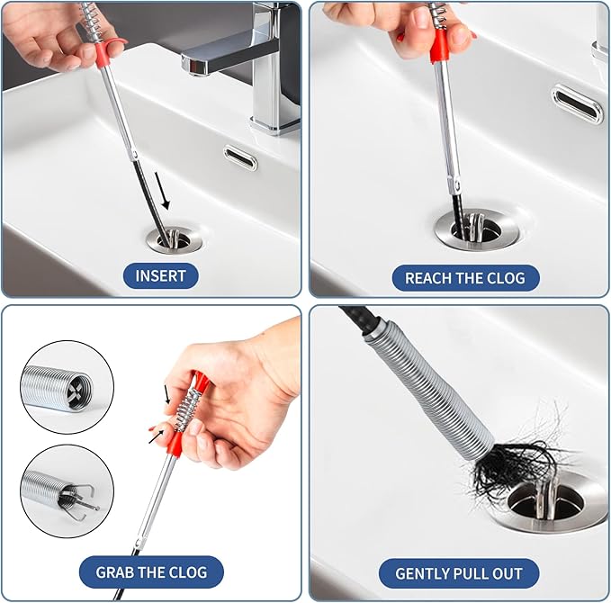 34inch Drain Snake (1pc), 25inch Hair Drain Clog Remover (10 pcs) & 18Inch Cleaner Brush (2 pcs), Sink Plumbing Snake Drain Tool Unclogger Tool Set For Kitchen, Bathroom Tub, Sewer, Toilet