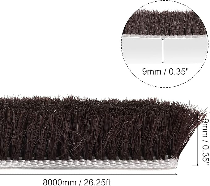 uxcell Weather Stripping Brush, 26ft L x 0.35" W x 0.35" H Self-Adhesive Seal Weatherstrip Sweep Brush Brown for Door Window