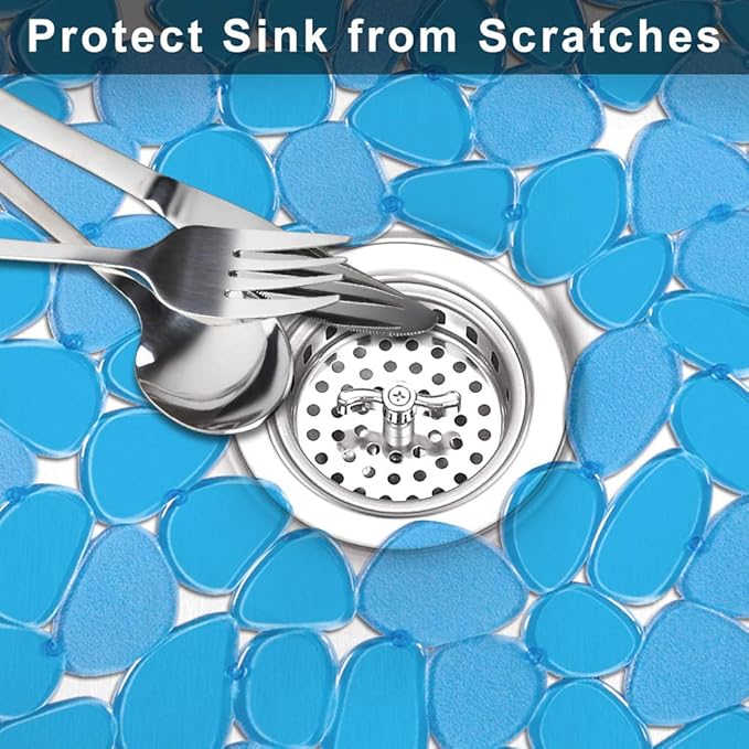 Yolife Pebble Sink Mats for Stainless & Porcelain Sinks, PVC Saddle Protectors - Dish & Glassware Guard (Blue,2 Pack)