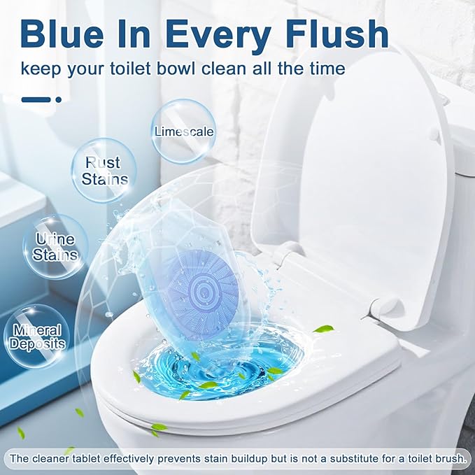 Msvvko Toilet Bowl Cleaner Tablets Blue Toilet Tank Cleaners, Septic-Safe Hard Water Stain Remove, Bathroom Automatic Toilet Cleaning & Deodorizer, Fresh Scent - 30 Tabs