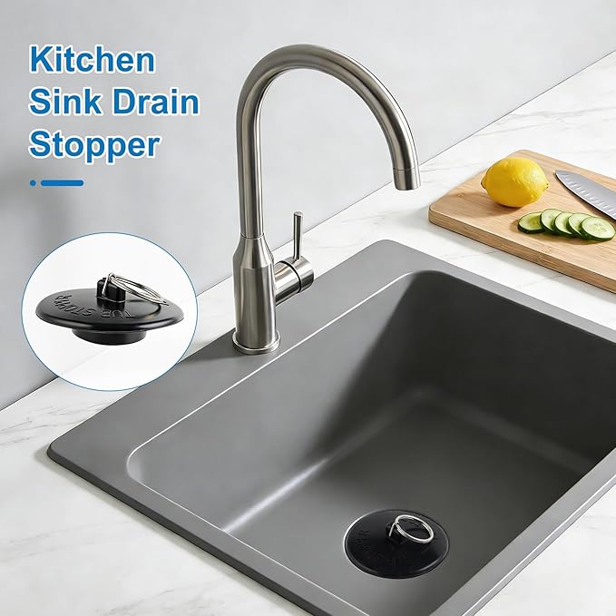 Hibbent 6 Pieces Drain Stopper, Rubber Kitchen Sink Stopper Drain Plug with Pull Ring for Kitchen, Bathtub, Bathroom and Laundry Sink in 6 Different Sizes, Black