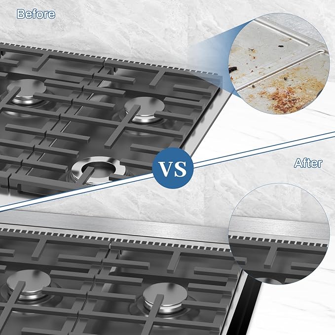 30" Slide-in Range Rear Filler Kit W10113901A with 2pcs Silicone Stove Gap Covers, Cooktop Trim Kit Between Stove and Backsplash for Whirlpool & Most Brand, 316 Stainless Steel (Silver)