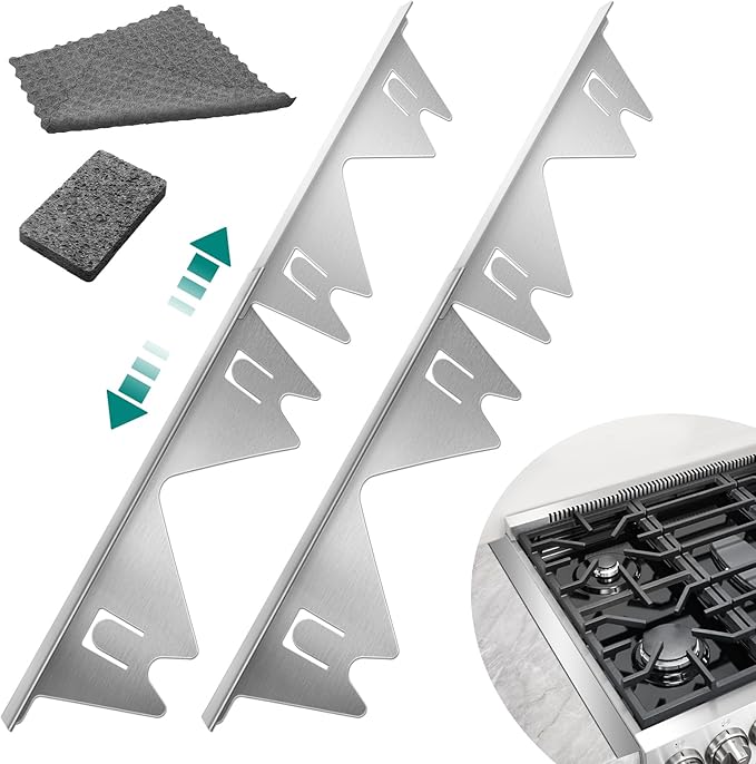 2 Pack Stainless Steel Stove Gap Covers Silver, Windspeed Stove Counter Gap Covers for Stove Gap Filler Gap Covers Between Stove and Counter Edge Gap Covers Length 13.8" to 27.6"