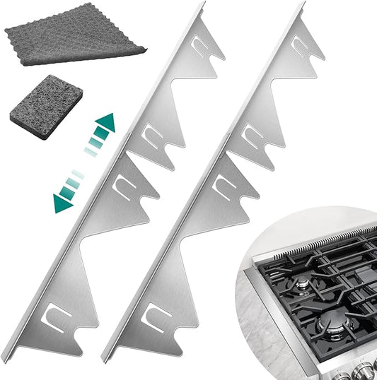 2 Pack Stainless Steel Stove Gap Covers Silver, Windspeed Stove Counter Gap Covers for Stove Gap Filler Gap Covers Between Stove and Counter Edge Gap Covers Length 13.8" to 27.6"