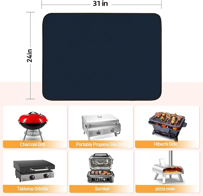 24x31in Heat Resistant Grill Mats for Outdoor Grill to Protect Your Prep Table and Outdoor Grill Table - Fire Proof & Water Proof & Oil Proof BBQ Mat - Blue（1mm）