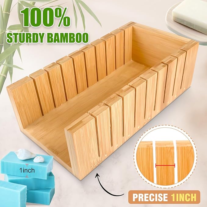 Walfos Soap Mold for soap Making, Soap Making kit - 42 oz Silicone Loaf soap Mold Set with Rectangular Wood Box & Bamboo Cutter Measuring Box, 2 Scraper for Soaps Making