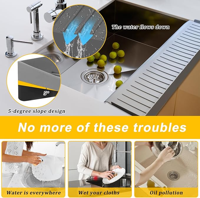 Silicone Sink Edge Protectors - Multifunction Accessories, Splash Guard & Draining Mat for Kitchen, Bathroom Sink, Steel, Granite, Quartz Countertops (Gray, 4 * 14in)