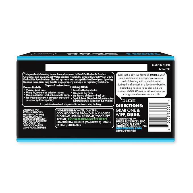DUDE Wipes Unscented Pocket Packs - Travel Wipes - 12 Packs of 8 (96 Count) - On-The-Go Adult Flushable Wipes for Sensitive Skin - Infused with Vitamin E and Aloe - Septic and Sewer Safe