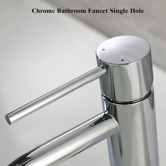 Chrome Bathroom Faucet Single Hole, Single Handle Water Faucet for Bathroom with Pop Up Drain Assembly and Water Faucet Supply Lines