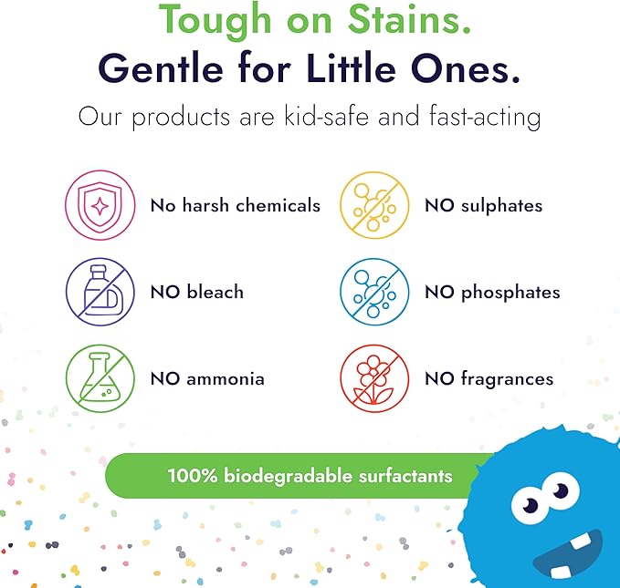 Little Monsters Mess Remover Foaming Brush 5 fl oz (150ml) | Kid-Friendly Laundry Stain Remover Spray, Newborn Essentials & Baby Essentials, For Tougher Stains on Clothes, Shoes, Upholstery, & More