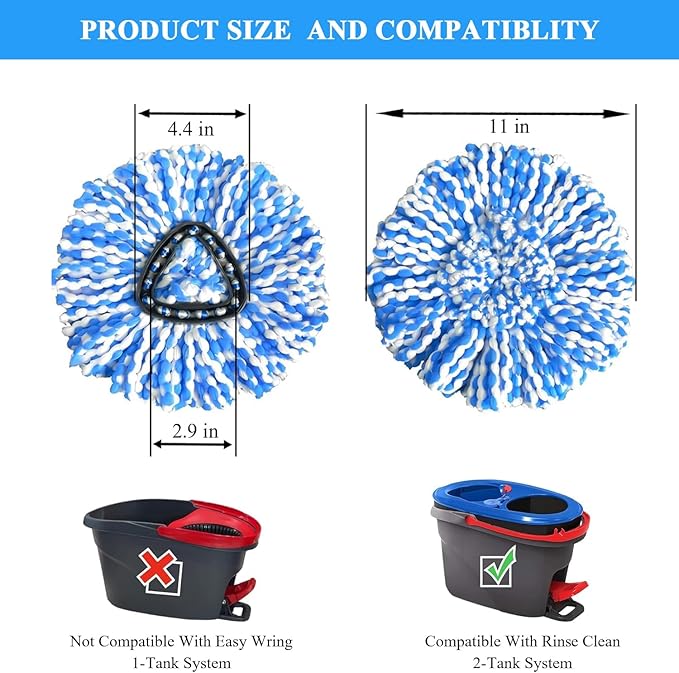 [ 5 Pack ]Mop Heads Replacements, Spin Mop Replacement Head Deep Cleaning Machine Washable and Easy-to-Replace,Spin Mop Refill Replacement Head 100% Microfiber,Mop Head Compatible with O Ceda EasyWrin