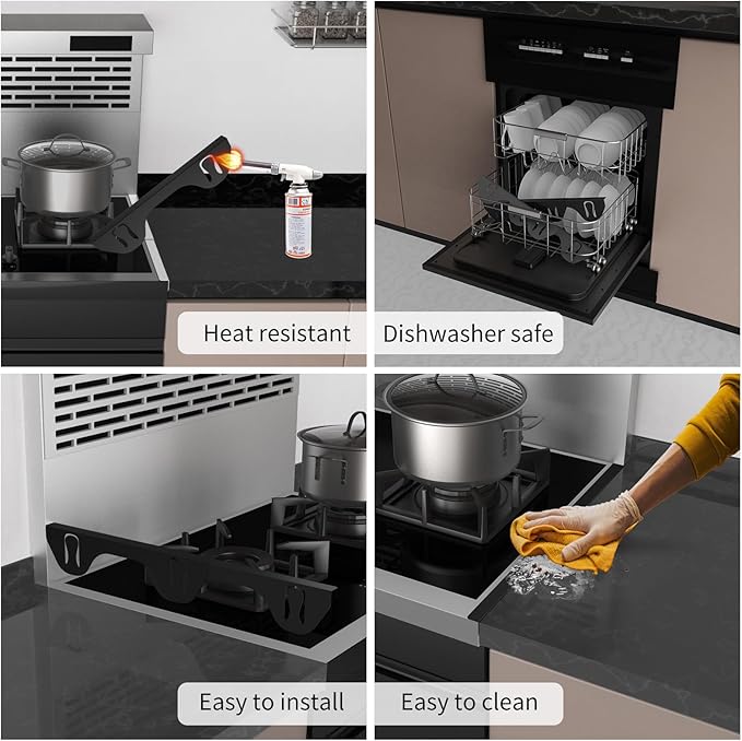 316 Stainless Steel Stove Gap Covers,2 Pack Stove Gap Filler,Range Trim Kit,Heat-Resistant Stove Gap Guard,Easy Retractable Length 13.8" to 27.5",Width 0.79",Black