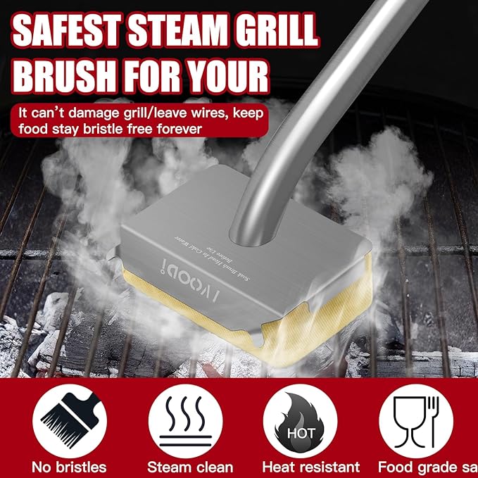 Grill Brush Bristle Free Steam Cleaning Tool, Heat-Resistant Aramid Fiber Cleaner with Replaceable Twill Pads & Steam, BBQ Accessories Cleaner - Gifts for Men/Dad