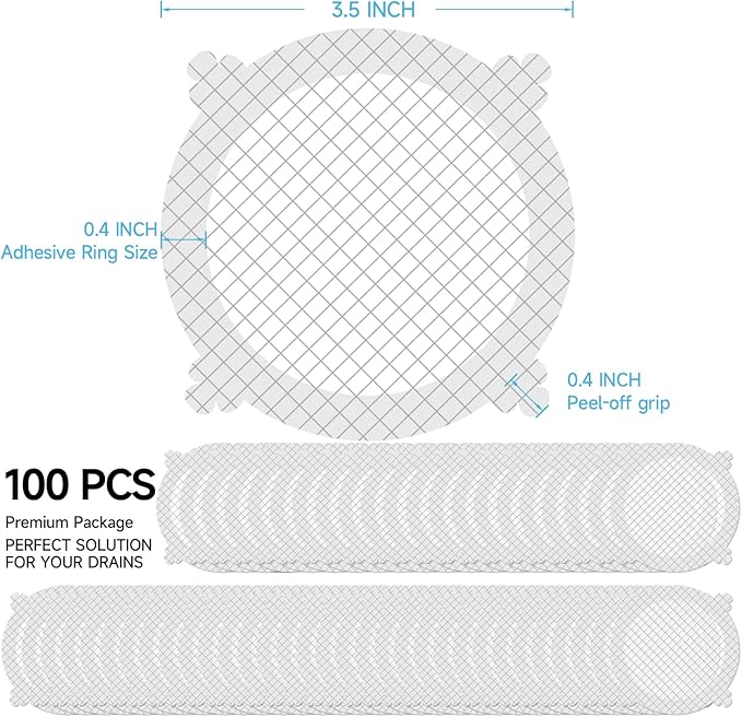VIVIDLY 100 Pack Disposable Shower Drain Cover Hair Catcher Shower Drain Mesh Stickers, Bathroom, Bathtub, Kitchen, Sink, for Human and pet Hair (100)