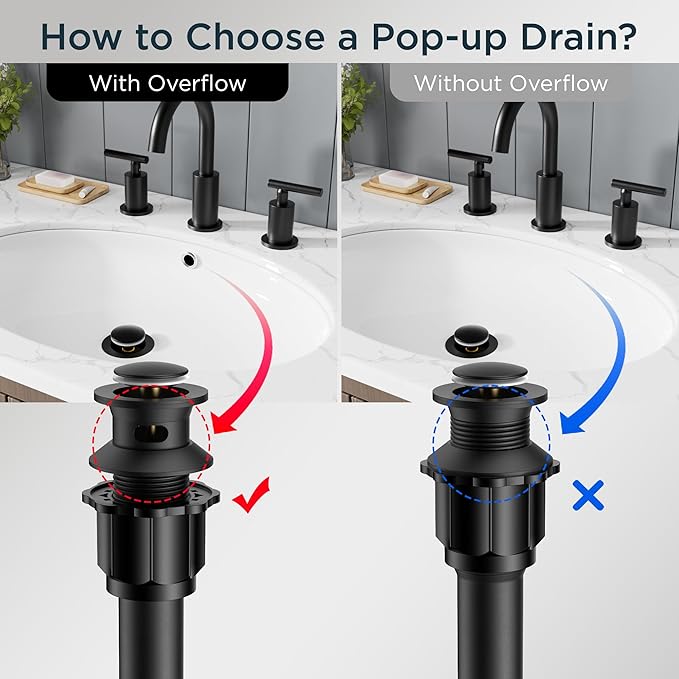 FORIOUS Bathroom Sink Drain Without Overflow, Pop-up Drain Assembly with Detachable Basket Stopper, Anti-Explosion and Anti-Clogging Drain Strainer, 304 Stainless Steel, Matte Black