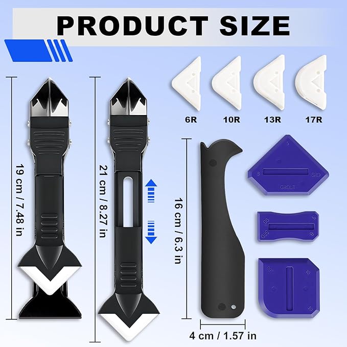 MORROWIND Silicone Caulking Tool Kit, 3 in 1 Caulk Remover, Grout Removal Scraper and Sealant Finishing Tool, Glass Glue Angle Scraper for Floor Window Sink Joints Bathroom Kitchen (Black)