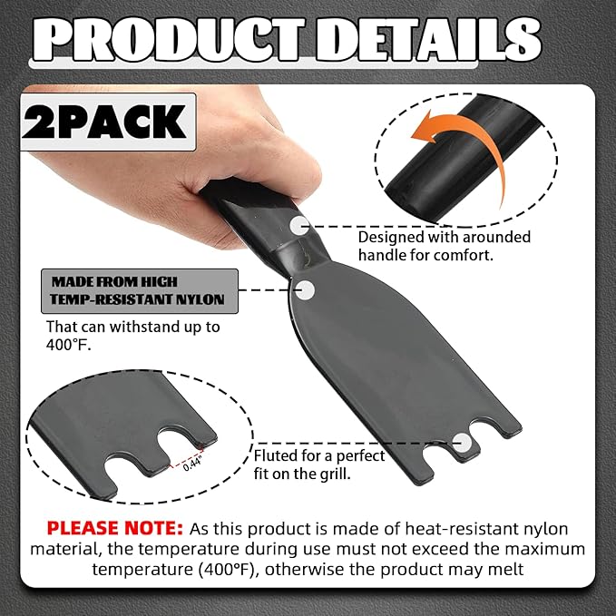 TonGass Grill Scraper for George Foreman Indoor Grills & Most Other Indoor Grills with Grooves, Heat-Resistant Grill Spatula - 2 Pack