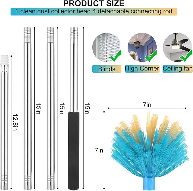 Cobweb Duster with Extension Pole，Medium Stiff Bristles Cobweb Duster Head ，Adjustable from 28 to 56 inches Long Duster for High Ceilings, Suitable for Ceilings, Walls, Indoor Outdoor Environments