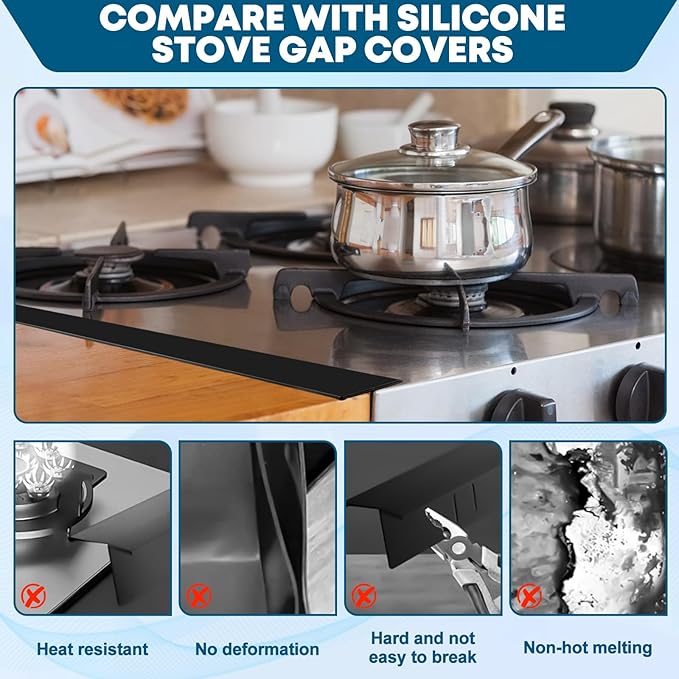 Stove Gap Covers Stainless Steel, 2PCS Anti-slip Not Sharp 13.8"~27.6" Adjustable Oven Gap Filler for Counter, Stove Guards Effectively Protect Cooktop Trim Kit Suitable(13.8"~27.6" for even 2)