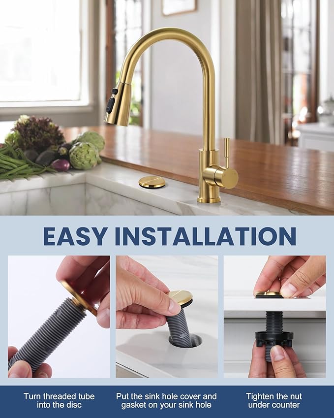 ARCORA Kitchen Sink Hole Cover: Premium Faucet Hole Plate Stopper Plug, Countertop Extra Hole Plastic Cap for Soap Dispenser Sprayer Tap, Brushed Gold