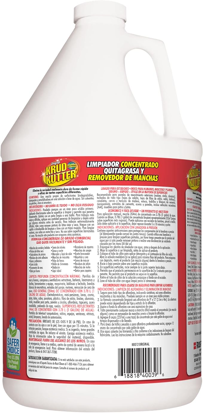 Krud Kutter Original Concentrated Cleaner Degreaser, 1 Gallon, Heavy Duty Multi Surface Cleaner for Grease, Oil and Tough Stains, Dilutable for Kitchen, Garage, Floors and Outdoor Use