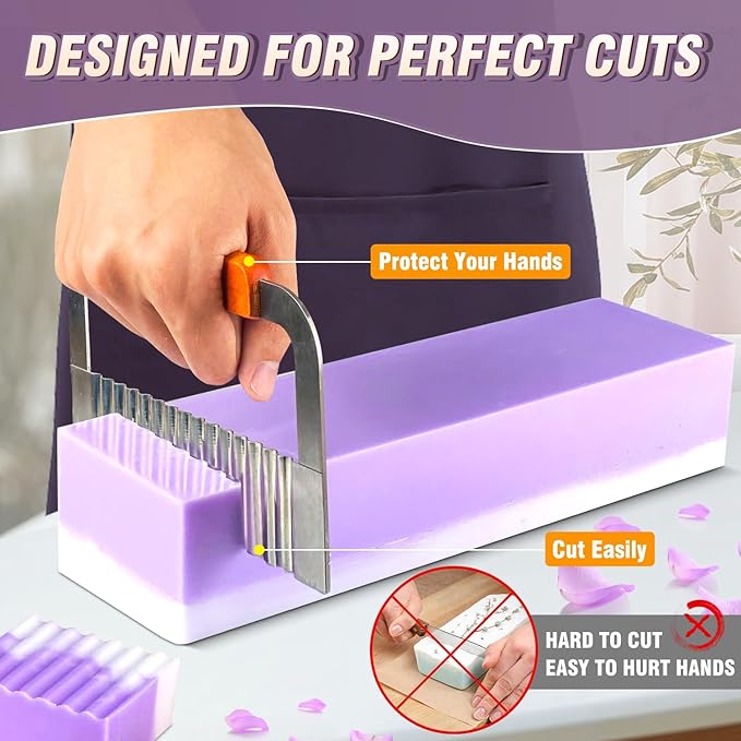 Walfos Silicone Soap Mold - Flexible Rectangular Loaf Mold Comes with Wood Box, Stainless Steel Wavy + Straight Scraper for Soaps Making 42oz